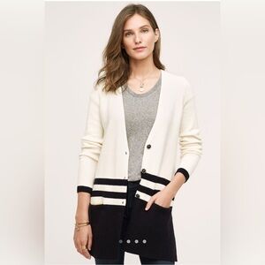 Anthropologie Angel Of The North Black & White Knit Varsity Cardigan Size XS